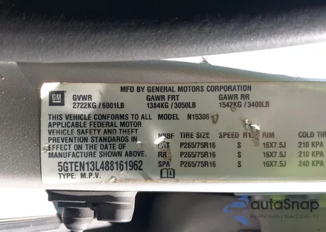 2008 Hummer H3 Suv Alpha from USA, damaged, VIN 5GTEN13L488161962